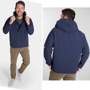 Ash & Erie men’s size small navy blue rain coat jacket with magnetic snap zip
